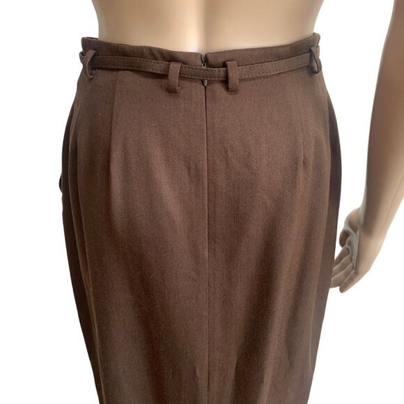 Liz Claiborne Silk and Wool Vintage Belted Career Maxi Skirt Brown 6 - Picture 4 of 6